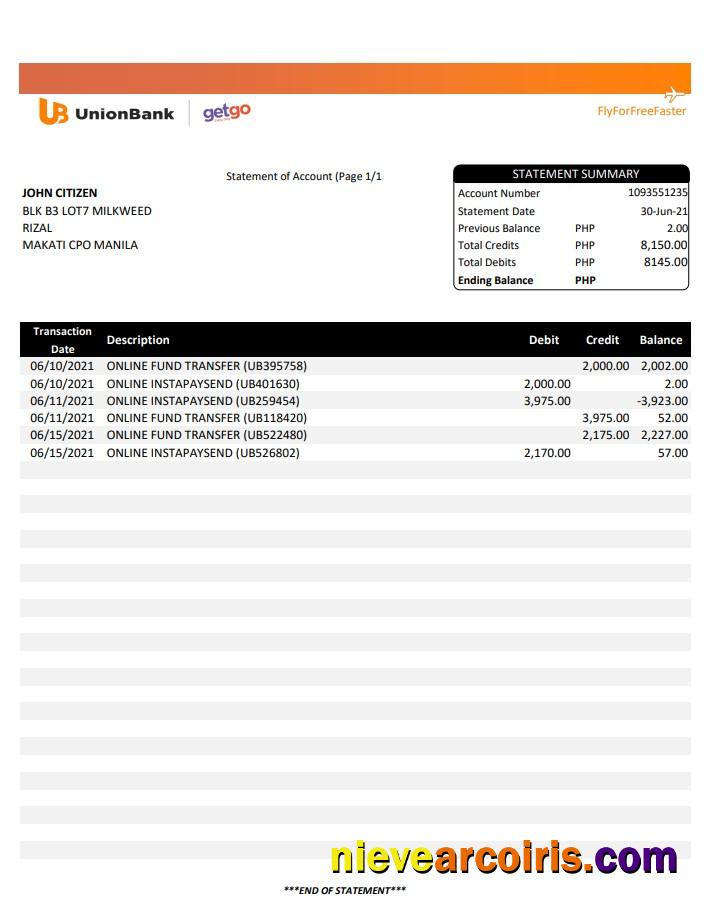 Philippines Unionbank excel